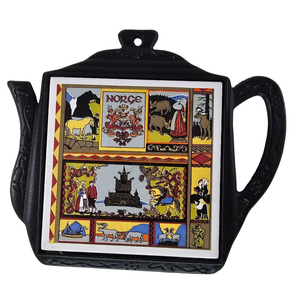 Norge Cast Iron Trivet With Colorful Tile Insert Norway